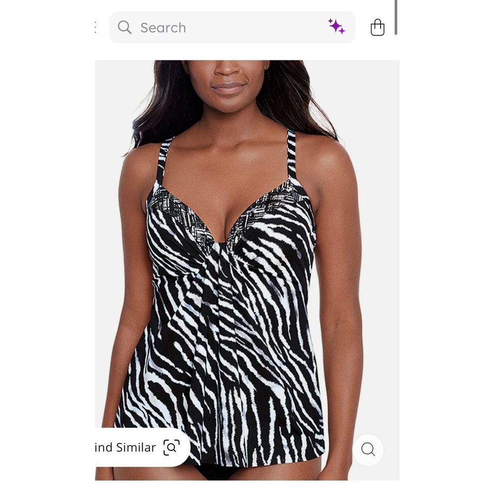 Miraclesuit Marina Tankini Top Zebra Print Black White Swimwear 6552325 Size 14